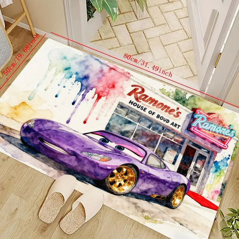 

1PC Disney Pixar Cars Ramone Floor Mat, Vibrant Watercolor Art Design Non-Slip Area Rug, Featuring "Ramone's House of Body Art"