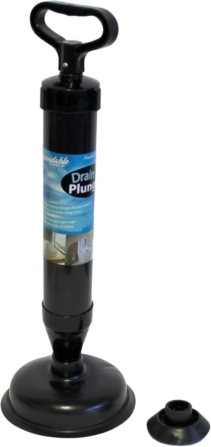

High Pressure Multi-Drain Plunger for Toilet, Bathroom, Kitchen, Sink - Powerful Pump Action with 2 Interchangeable Rubber Heads