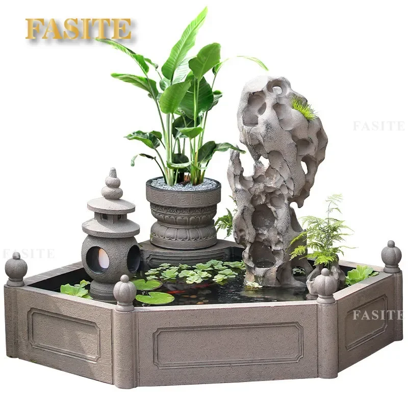 Large Outdoor Rockery Water Fountain Garden Terrace Fish Pond Landscaping Creative Flowing Water Ornament Landscape Decor