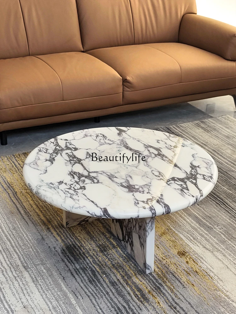 

Light Luxury Cream Style Marble Tea Table New Small Apartment Designer