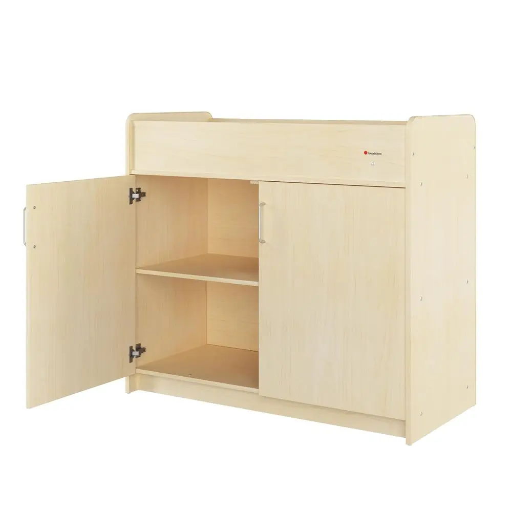 

oundations SaeSwing Daycare Changing Table, ormerly SaetyCrat - Durable Wood Cabinet with 2 Built-in Shelves - Storage w/Sot Clo