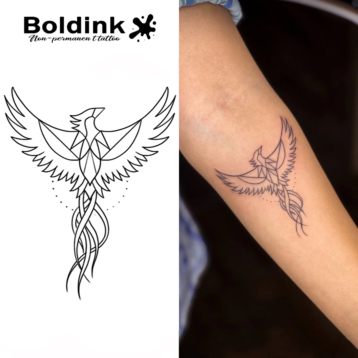 Boldink Geometric Phoenix Temporary Tattoo,Lasts To 15 Days New Technology Magic Waterproof Semi Permanent Sticker.