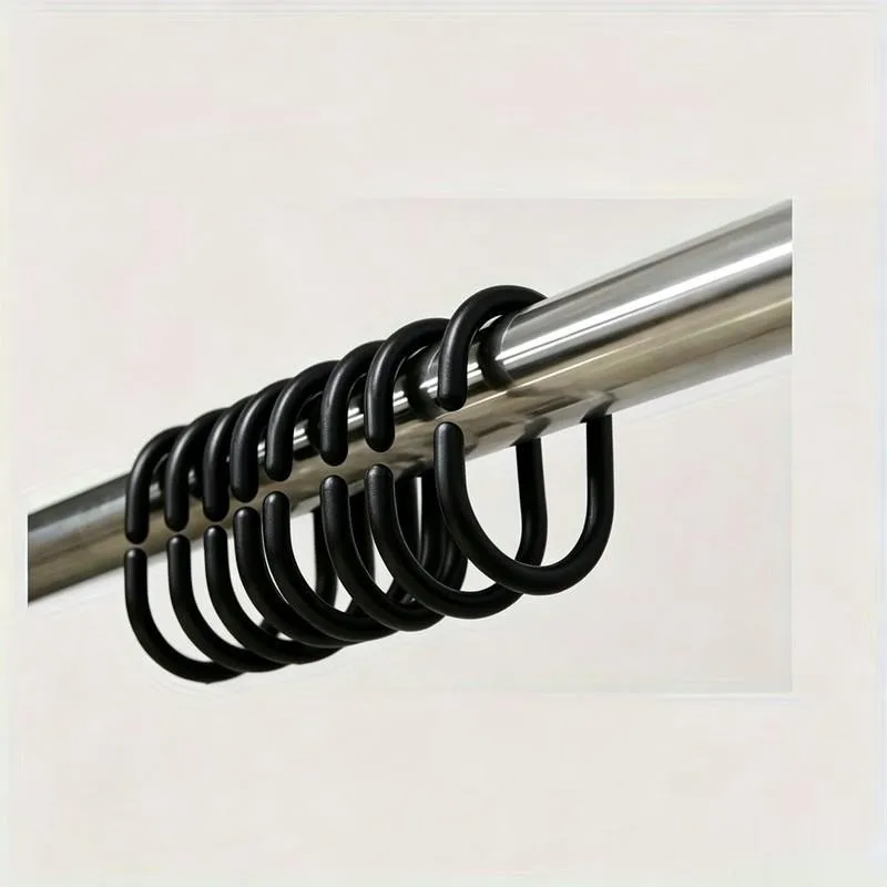 Smooth Glide No Stick Black Curtain Hooks 41 pcs, perfect for Hotel Bath Tub Area, Easy Snap-On Closure