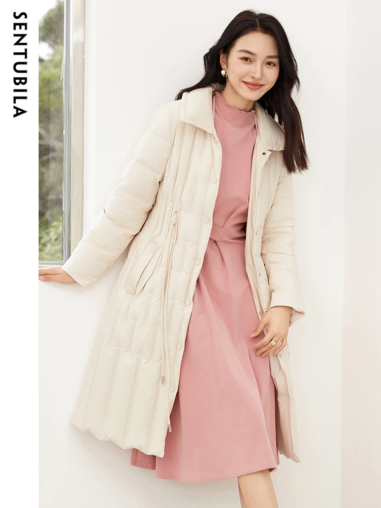 معاطف شتوية غير رسمية طويلة للنساء من SENTUBILA موضة 2025 معاطف نسائية متوسطة الطول برباط الخصر دافئة أنيقة W44Y58484X
