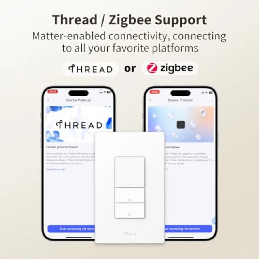 A Smart Dimmer Switch H22-in-1 Neutral Thread/Zigbee Support Silent On/Off Dimmer Light Switch for Incandescent Halogen Dimmabl