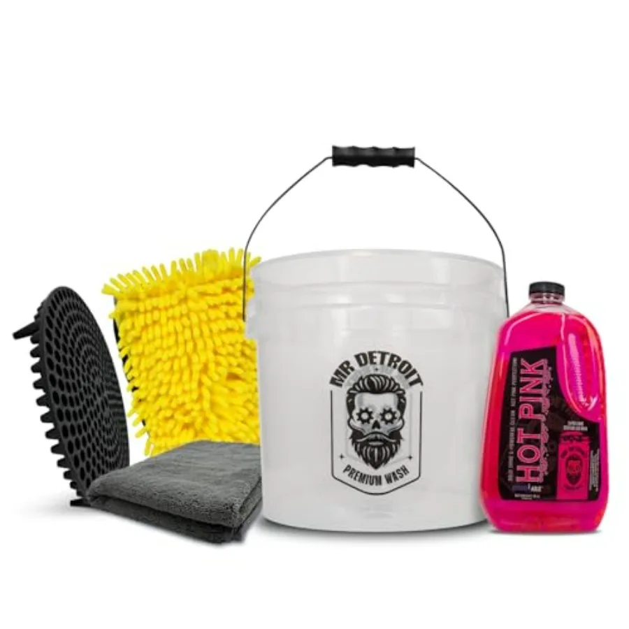 

5pc Car Wash Kit with 64oz Bucket w/Filter Chenille Wash Mitt Drying Towel Streak-Free Scratch-Free Soap Cleaner for Auto Detai
