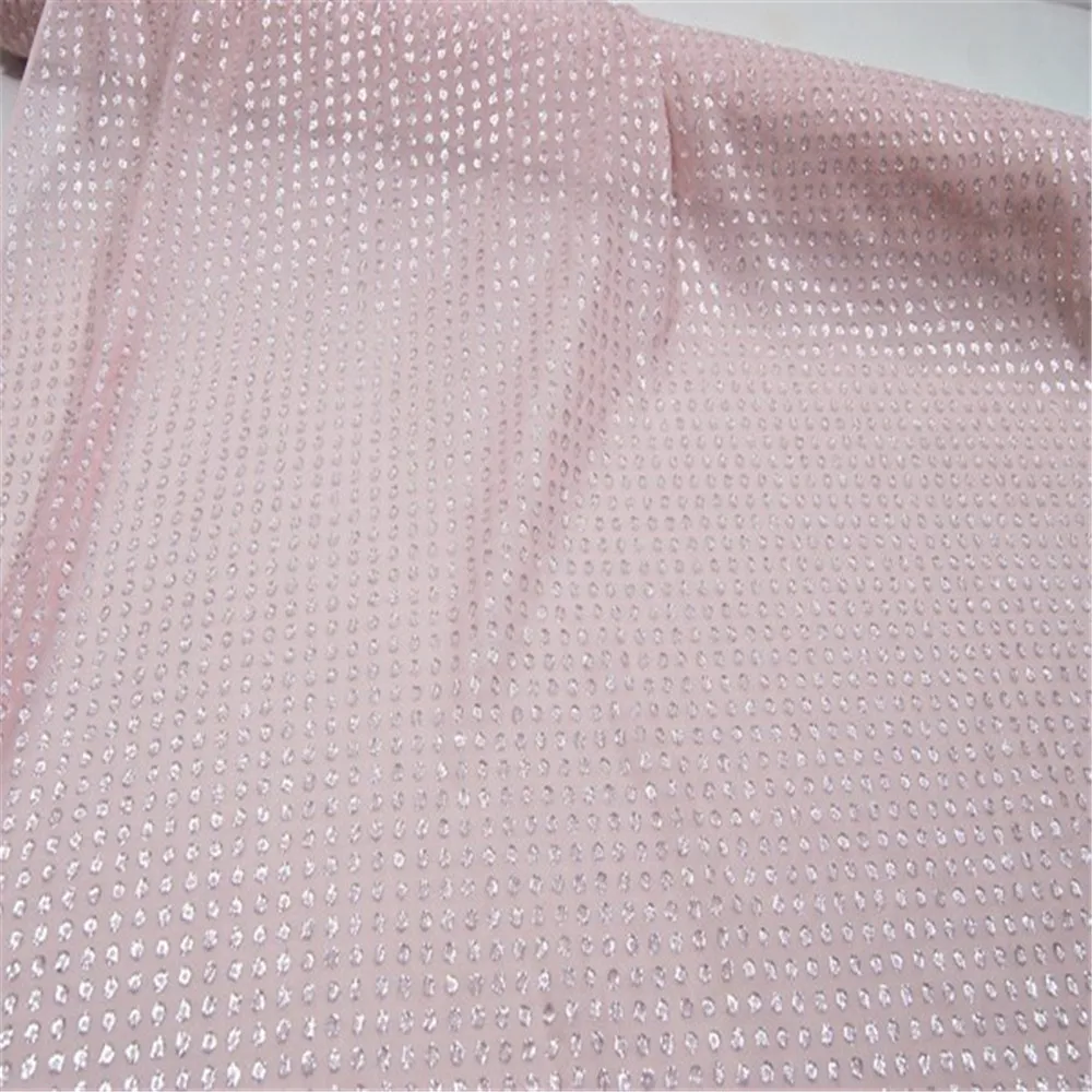 Fashion New Pink Color Dot Design Silk Metallic Jacquard Fabric for Girl Mordern Shiny Sparkle Party Dress