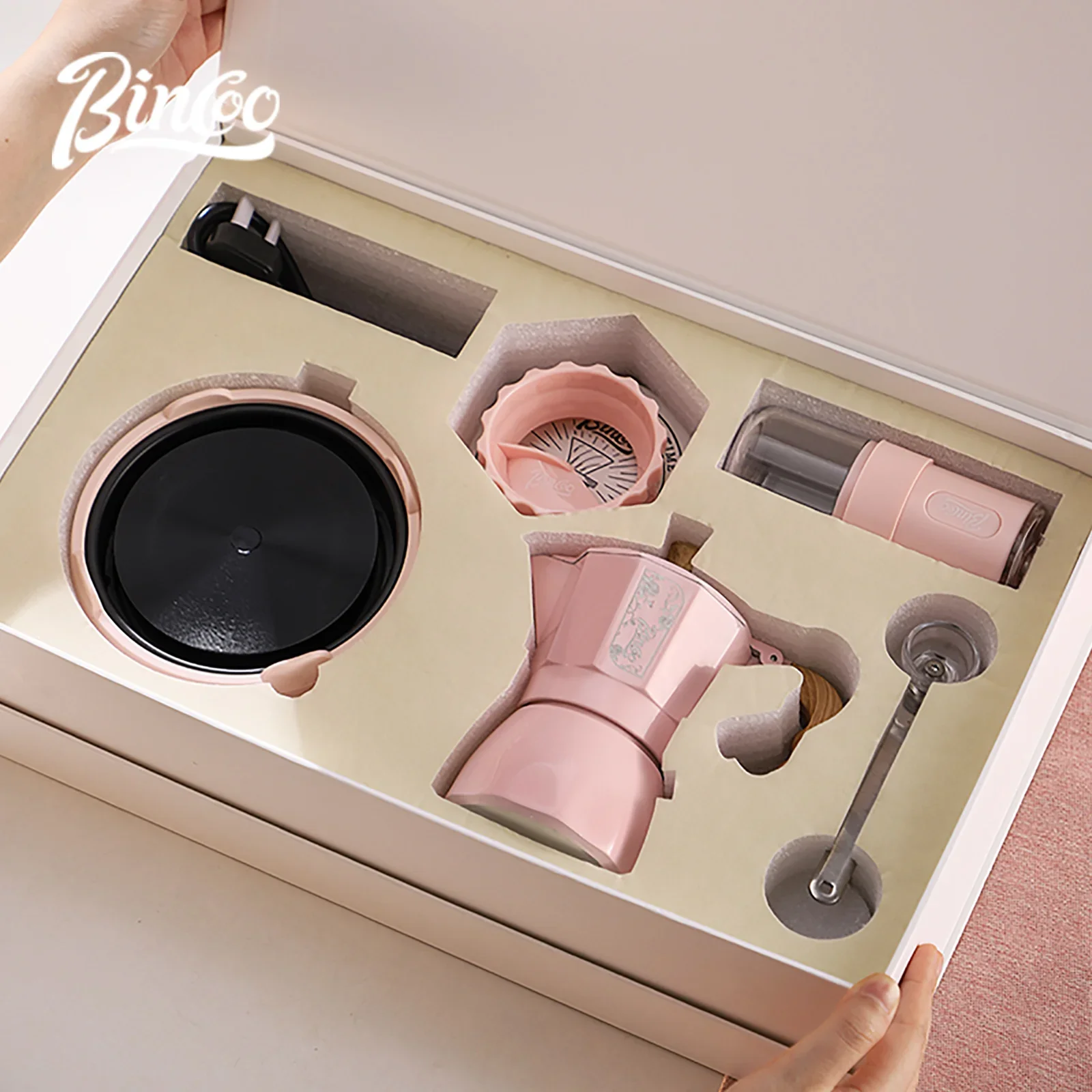 BINCOO Dual Valve Moka Pot Gift Box Extraction Coffee Pot Espresso Coffee Maker Italian Home Outdoor Hand Brewed Coffee Pot 220v