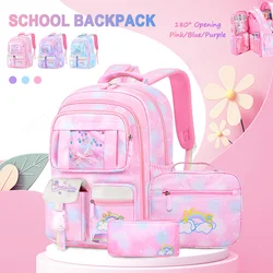 mochila infantil,3Psc/1Set Mochila Escolar Meninas Saco de Escola Primária para Estudantes Infantis com Almoço Saco de Transporte Crianças Mochila De Viagem