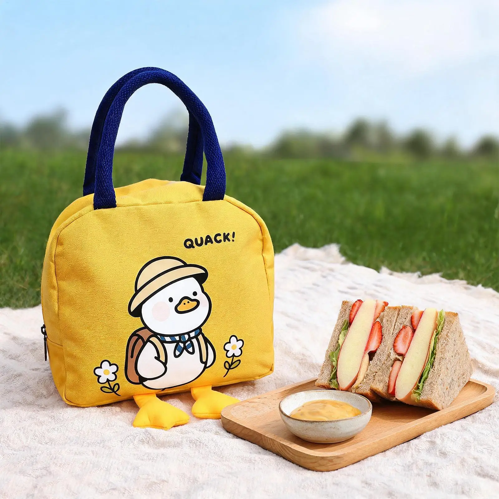 Duck Lunch Bag Thermal Large Capacity Duck Meal Carrier Lunch Box Carry Bag Insulated For Beach Picnic Commuting Sports Events
