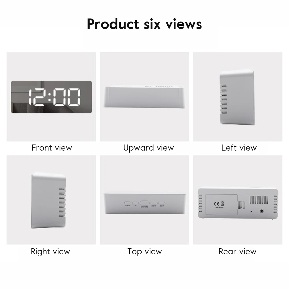 1pc Digital Alarm Clock LED Large Mirror Display Snooze Temperature Night Light USB Rechargeable Prompt Alarm Clock Home Decor