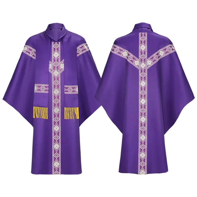 Catholic Priest Chasuble Church Mass Cosplay Vestment Robe Chasuble Priest Vintage Baggy Robe Gown Cape Medieval Cosplay
