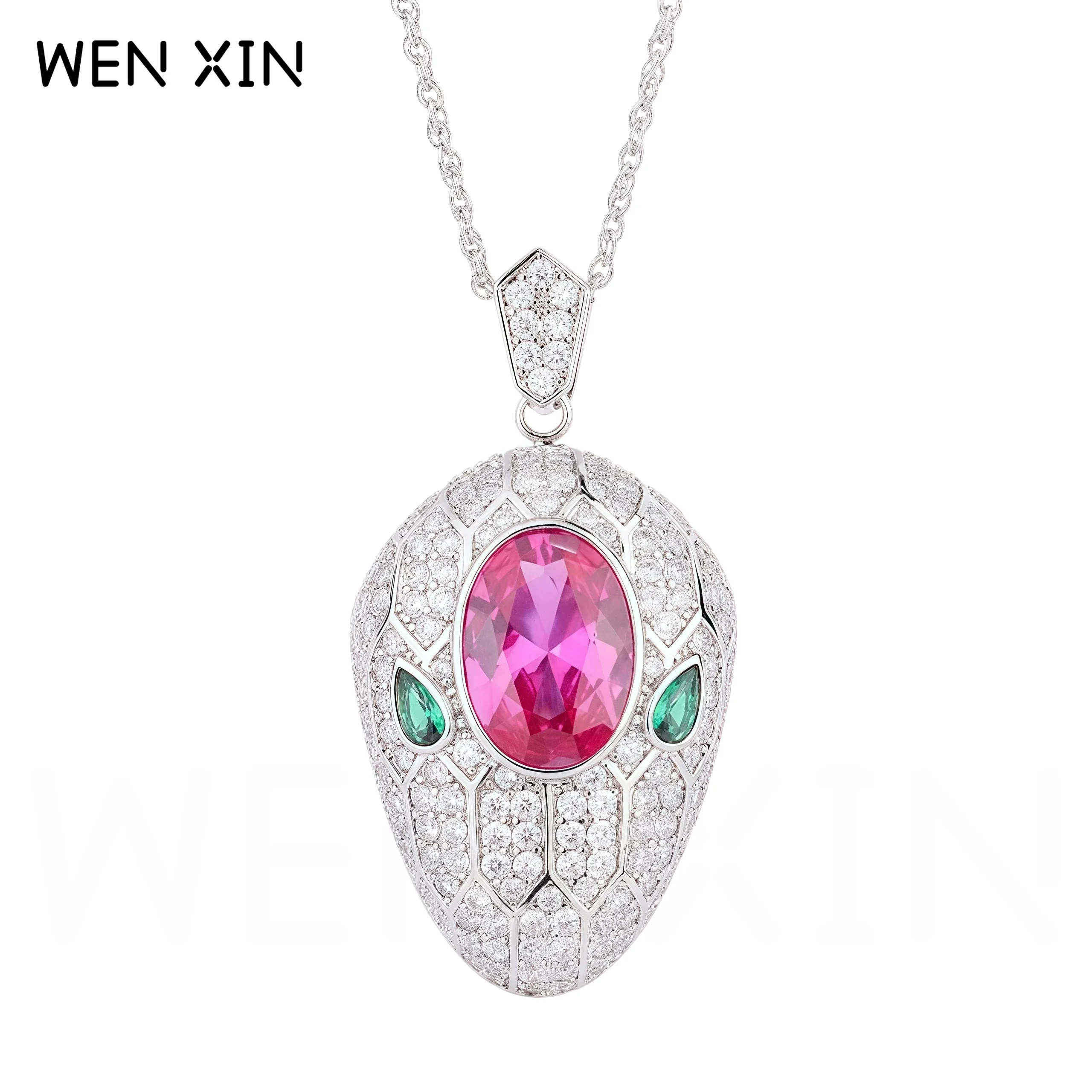 

WENXIN настоящее s стерлингового серебра 925 пробы ожерелье в виде змеи кулон ювелирные изделия для женщин высокоуглеродистый бриллиант рубиновые драгоценные камни подвески ожерелья