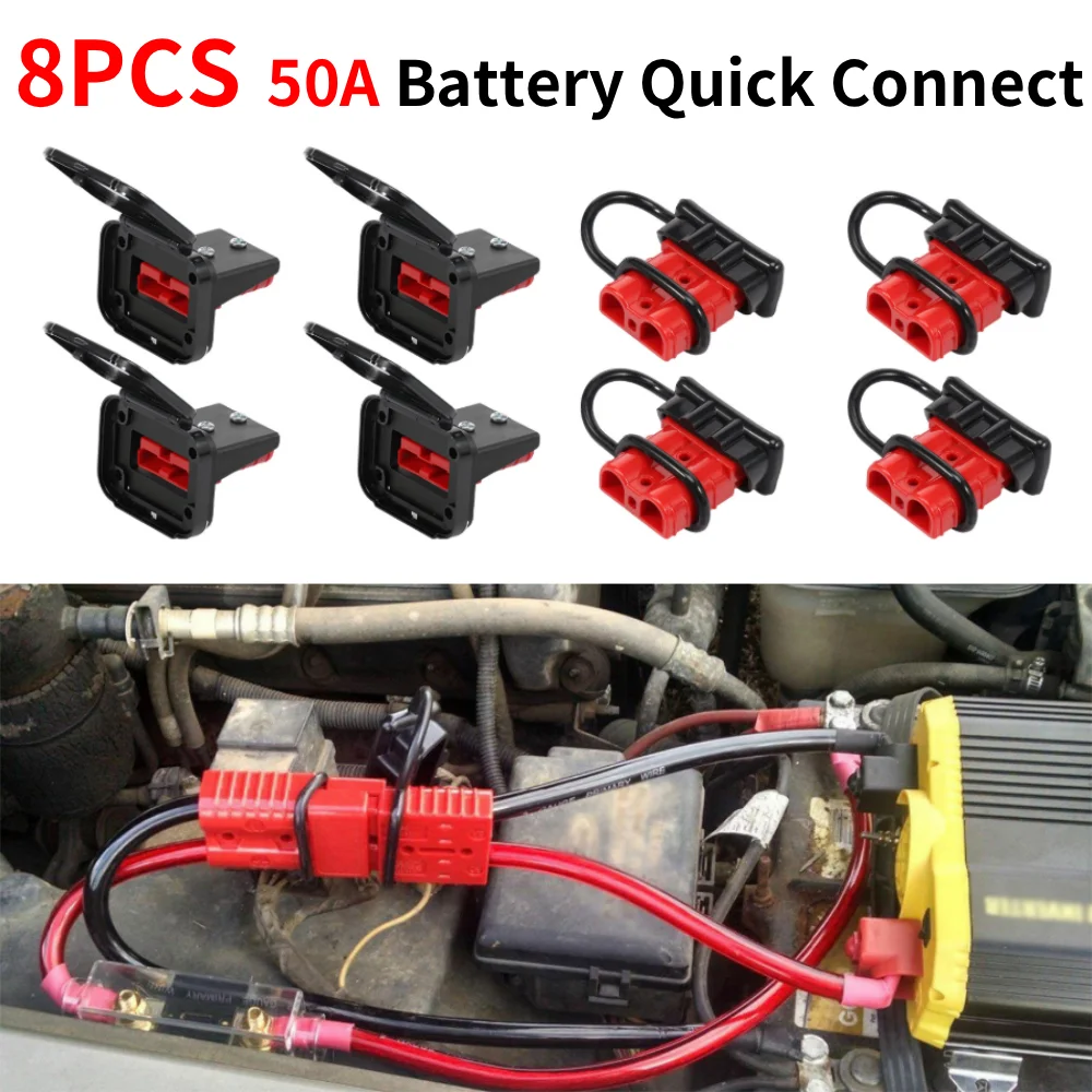 

8Pcs 50A Battery Quick Connector Practical Battery Quick Connect/Disconnect Kit with Protective Cover for Winch Car Boat ATV RV