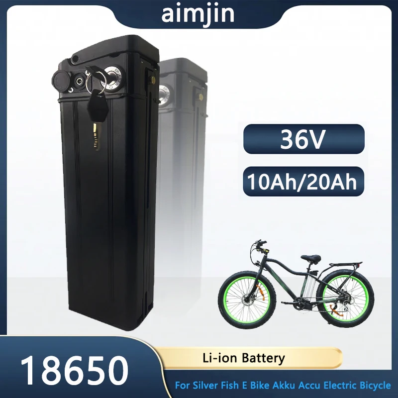 36V 10Ah/20Ah for Seat Tube Silver Fish 18650 Li-ion Battery For Electric Bike Bicycle Fiets Accu Akku