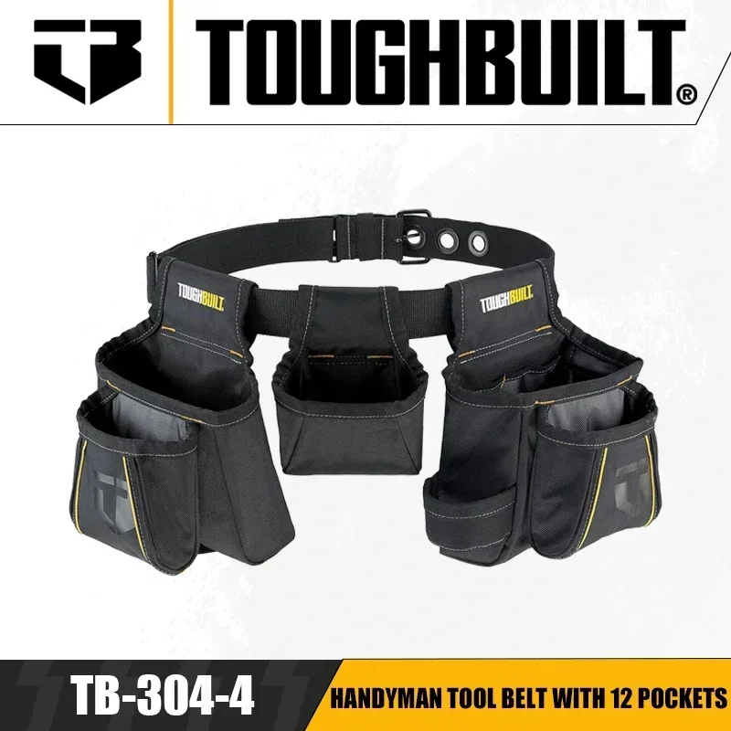TOUGHBUILT convenient tool belt with 12 pockets, TB-304-44-in-1 construction tool kit set, thick and durable storage bag.