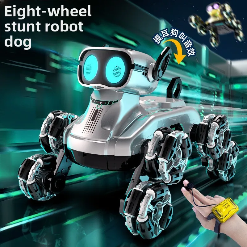 LightSmart Wireless Robot Dog Electric Remote Control Car 8-Wheel Gesture Sensing Children's Toy for Birthday Gift RC Vehicle