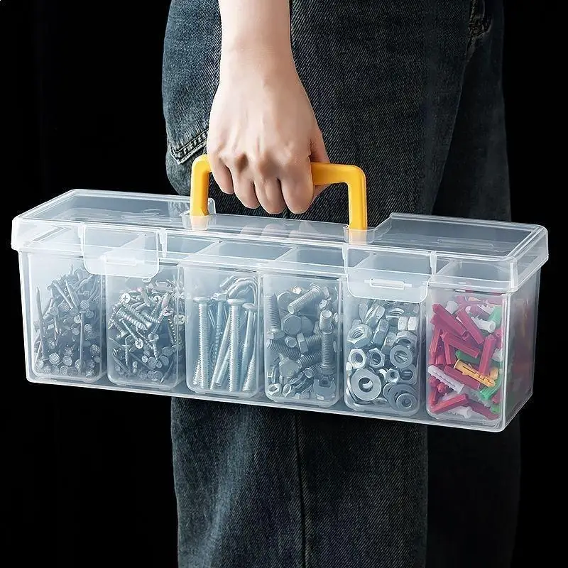 Multi-Compartment Transparent Hardware Tool Storage Box Household Screw Wrench Small Parts Organizer Accessory Sorting Container
