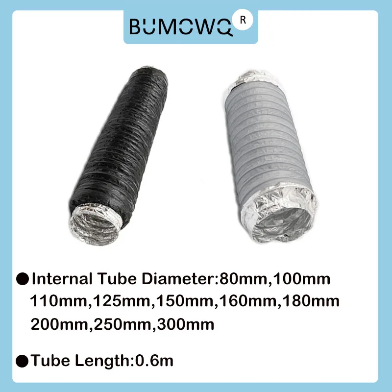 

1PC 80mm~300mm Silencer Aluminum Foil Tube 0.6 Meter PVC Aluminum Tube Air Ventilation Pipe Hose Flexible Exhaust