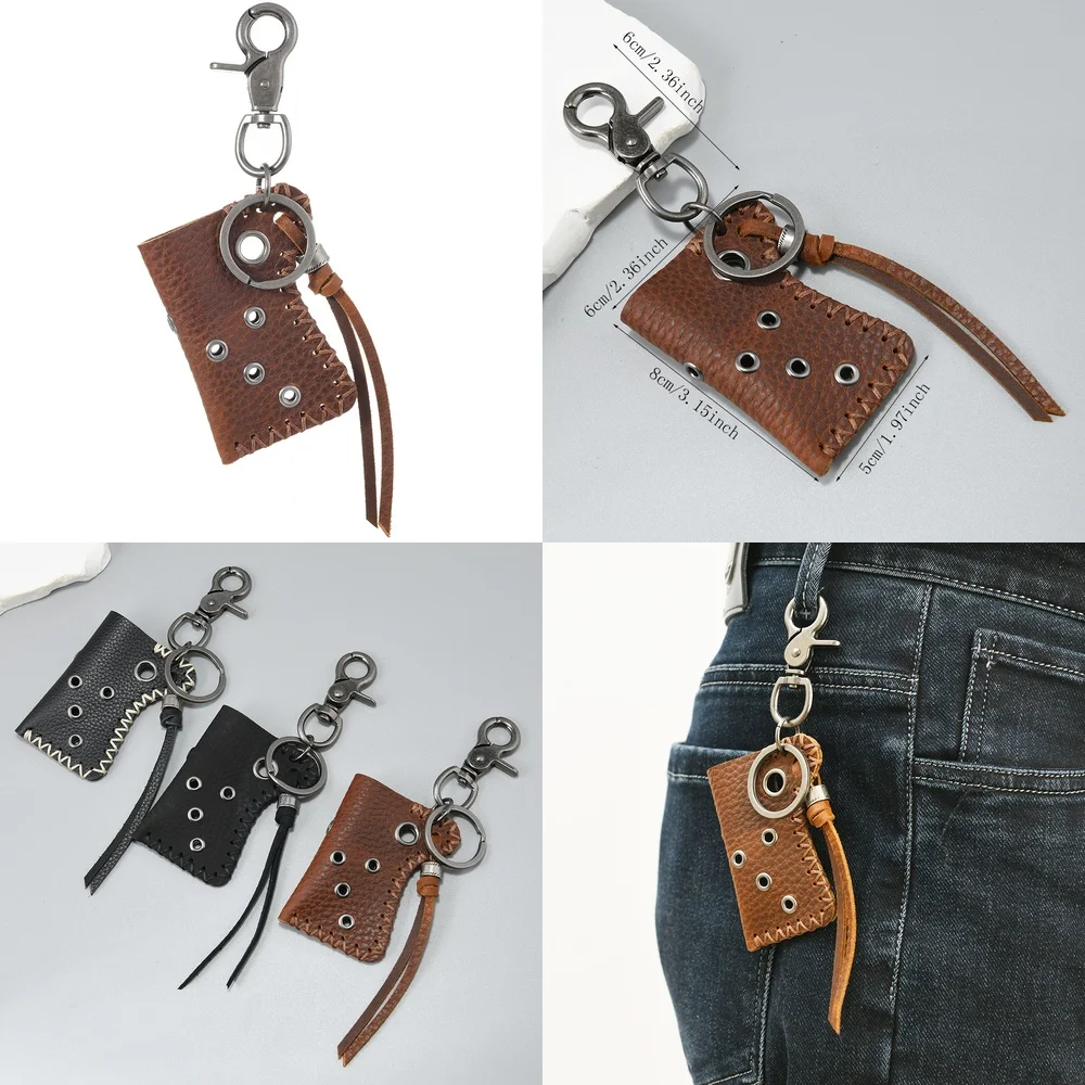 Creative Vintage Leather Keychain for Lighter Outdoor Camping Portable Ignition Case for Lighter Accessories for Men Women