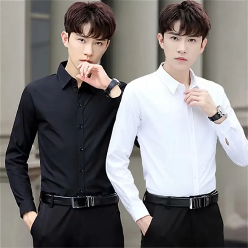 Men's Summer Business English Shirt Long Sleeves Slimming Smooths Your Silhouette Korean Style Formal Black Vest Color