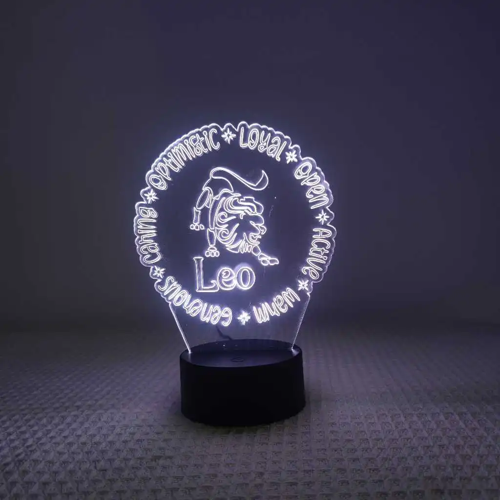 Customizable Leo and 12 Zodiac Acrylic Colorful Night Light for Home Decoration and Birthday Gifts