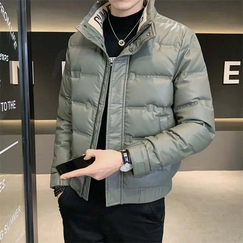 

Легкая модная мужская пуховая куртка с воротником-стойкой, теплая повседневная зимняя верхняя одежда из полиуретана и полиэстера, на молнии