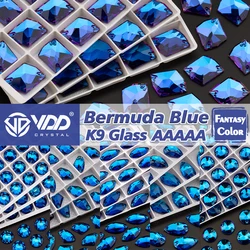 VDD Bermuda Blue Newest Fantasy Color Top Quality K9 Glass Sew On Rhinestones Sewing Crystal Flatback Stones Garment Decorations
