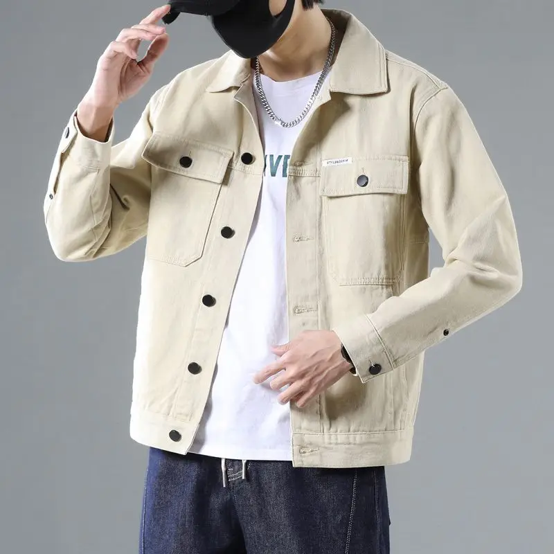 

Jeans Coat for Men Casual Slim Short Denim Jackets Man Cargo Bomber Khaki Low Price Elatic Big Size Fashion Aesthetic Large Y2k