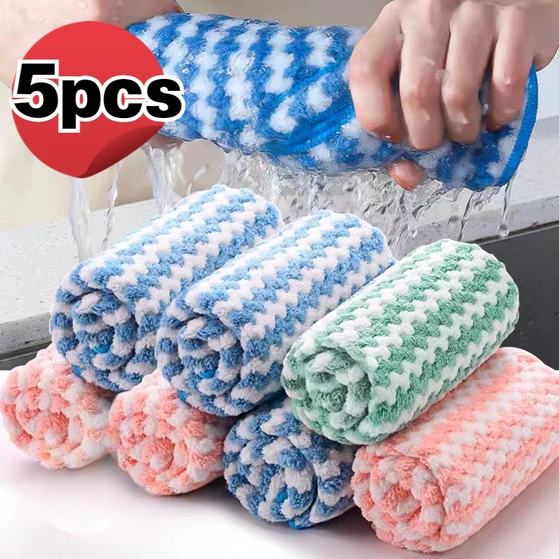 

Double-sided Fleece Dishcloths Super Absorbent Cleaning Cloths Scouring Pads Kitchen Washing Dish Rags Glass Windows Wipe Towel