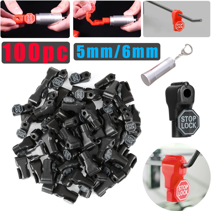 100pcs 5/6mm Plastic Anti-Theft Locks Unlock Device Retail Shop Supermarket Peg Hook Stop Lock Pegboard Safety Display Hook Lock