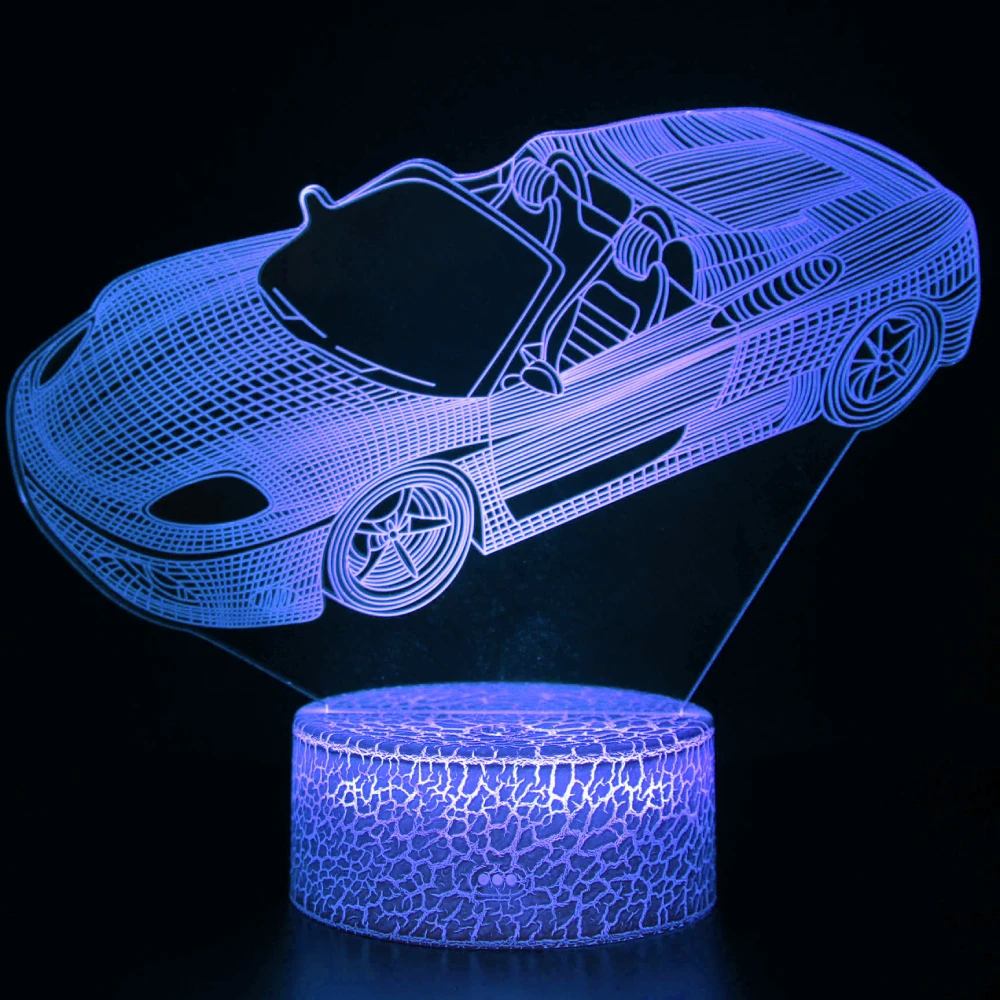 Nighdn-Convertible Racing Car Night Light para meninos, lâmpada esportiva ilusionista, 7 cores diferentes, presente de Natal para crianças, criança