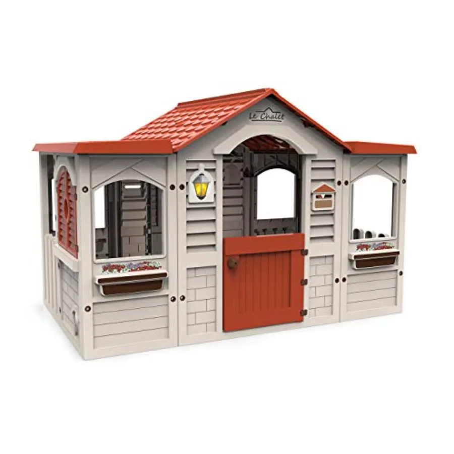 

' playhouse for indoor outdoor use, durable plastic, gray and white, easy assembly with fun features