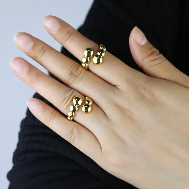 Simple Geometric Fashion Finger Jewelry Gold Color Open Adjusted Round Ball Band Rings