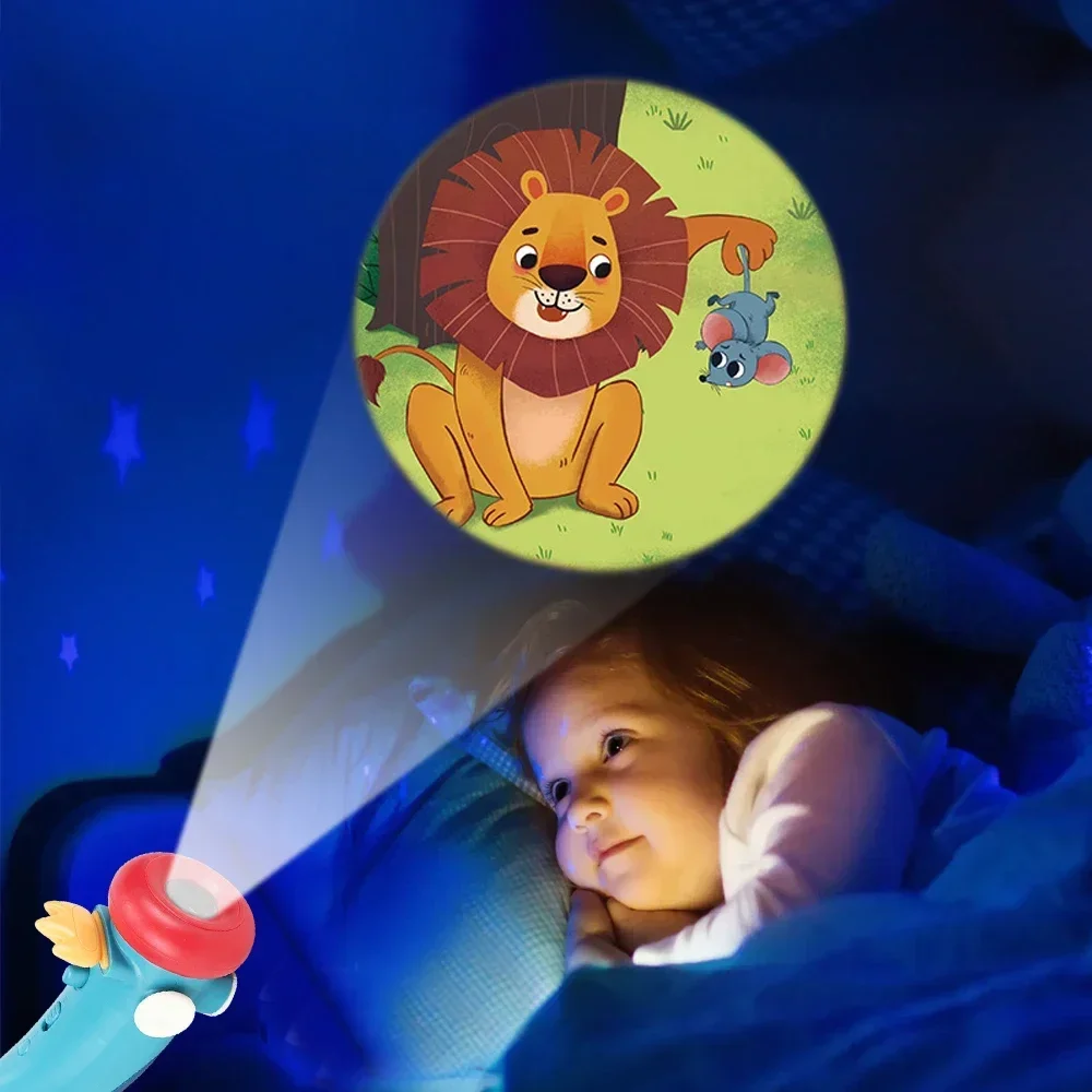 جهاز عرض ملون بمصباح يدوي للأطفال مع 64 أنماط ألعاب جهاز عرض الشعلة مع مصباح LED لعبة التفاعل بين الوالدين والطفل