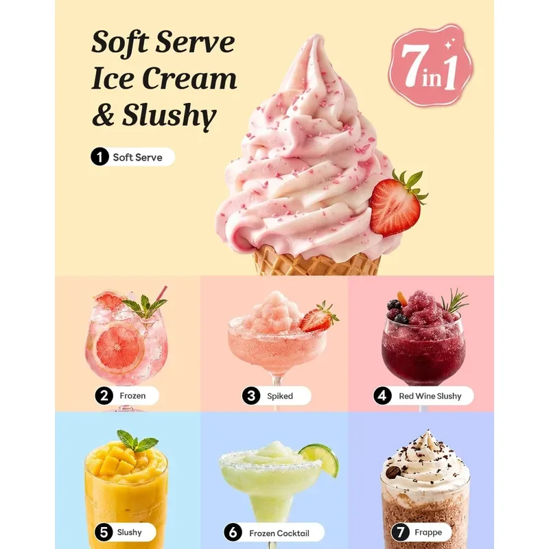 Ice Cream Maker Slushie Machine Soft Serve Ice Cream Machine 7 Presets