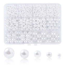 1200Pcs Resin Pearl Beads Kit Round Small Pearl Filler Beads with Hole for DIY Craft Necklaces Earrings Bracelets Making 5 Sizes