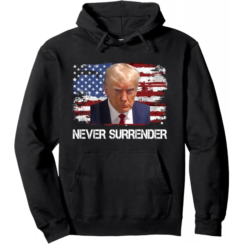 

2024 Support Trump Election Never Give Up, American Flag Retro Hoodie