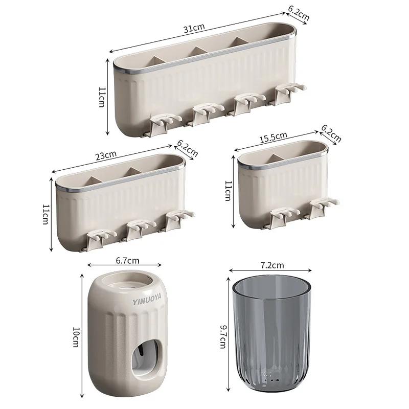 Wall-mounted Toothbrush Holder No Punching Multifunctional Toothbrush Rack Toothpaste Squeezer Storage Box Bathroom Accesories