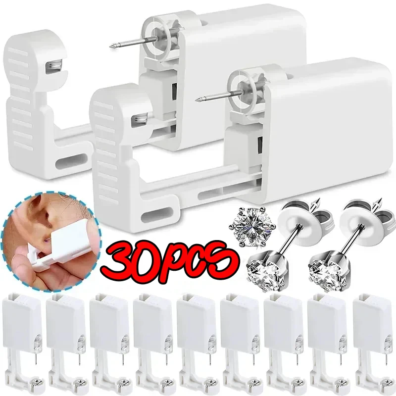 30PC Safety Ear Piercing Gun Kit Disposable Disinfect Sterile Earring Piercer Machine Studs Nose CLip Body Jewelry Piercing Tool