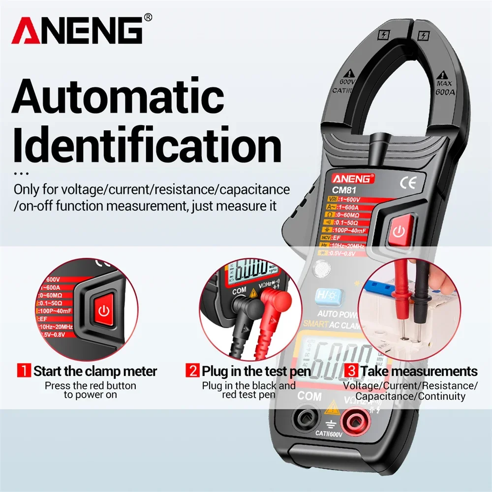 ANENG CM81 Clamp Meter Multimetro Multimeter AC/DC Voltage Meter AC Current Resistance Capacitance Diode NCV Smart Tester Tools