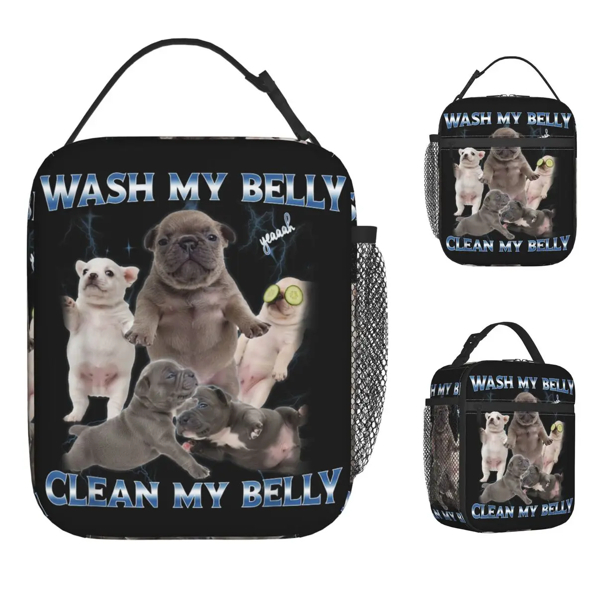 Pibble Dog Wash Clean My Belly Funny Meme Lunch Bag Leisure School Cooler Bag Insulated Oxford Thermal Lunch Bags