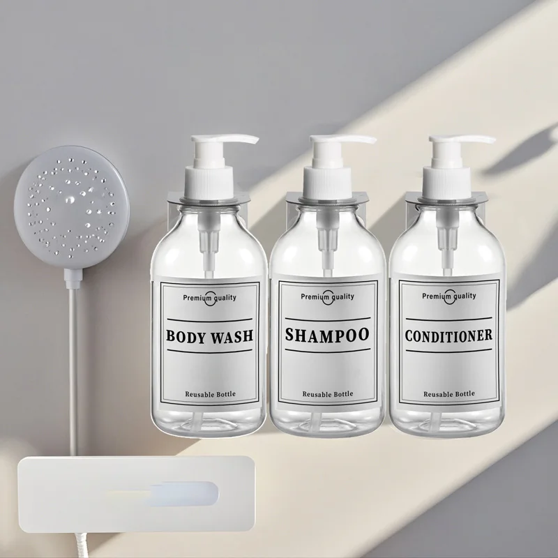 500ML Shampoo Bottles Bathroom Kitchen Soap Dispenser Empty Bottles Wall Decor Hands Soap Waterproof Labels Conditioner