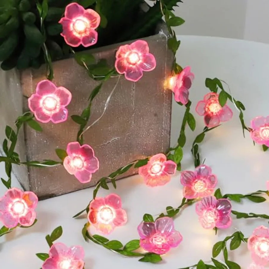 Cherry Blossom Decor Flower String Lights Vines with Fairy Lights Christmas 30 LED Copper with Remote Control Battery Operated