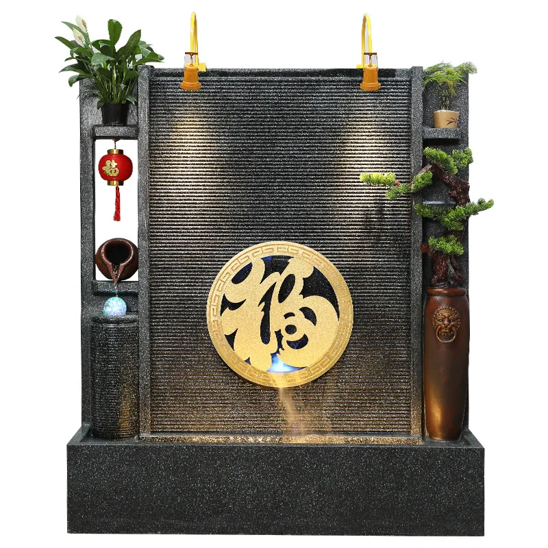 

Large water curtain wall, flowing water wall, feng shui lucky screen ornament, living room, clubhouse