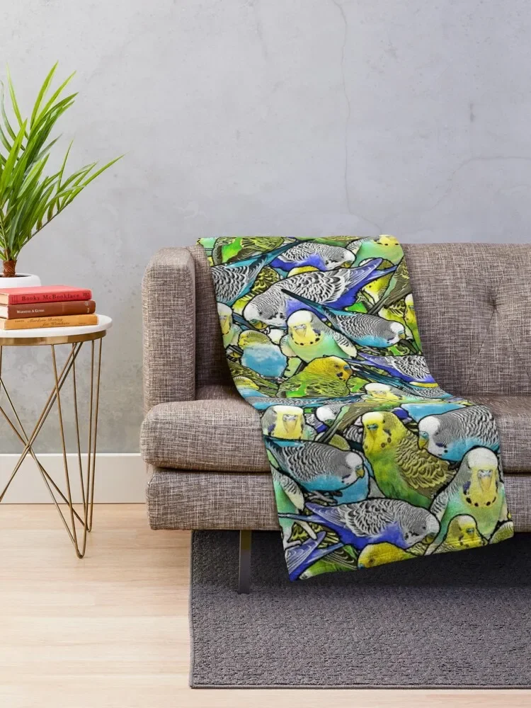 Multicoloured Colorful Budgie Pattern Throw Blanket Bed Fluffy Softs Flannel Decorative Sofas Blankets