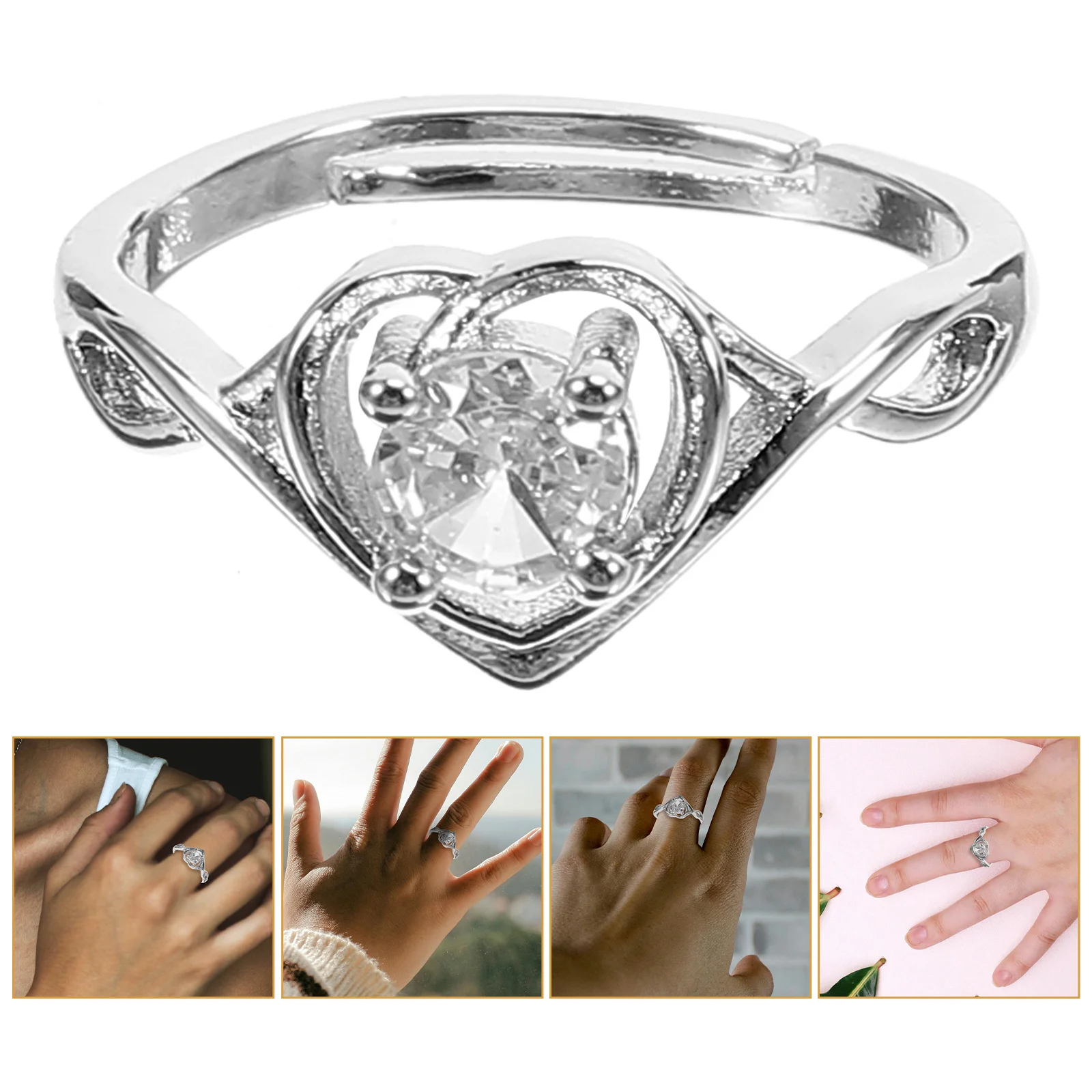 

Heart Shape Sterling Silver Adjustable Open Ring Pre-Engagement for Women Daily Party Wedding Accessory