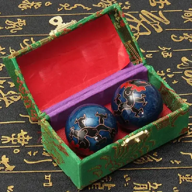 2Pcs Useful Exercise Stress Ball Hand Wrist Solid Chrome Baoding Ball Chinese Cloisonne Health Massage Ball Gemstone