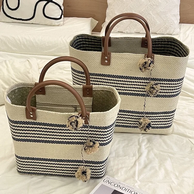 

Straw Weave Bag for Women Large Beach Bag with Handles Summer Woven Seashore Vacation Purse Minimalist Straw Handbag for Travel