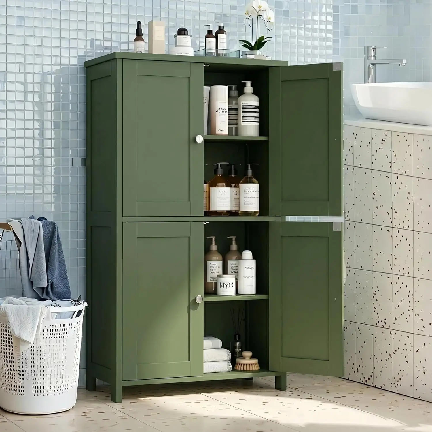 Bathroom Storage Cabinet, Modern Floor Cabinet with Storage, Adjustable Shelves, Freestanding Cabinet,Customized